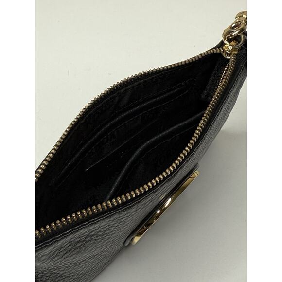 Michael Kors Fulton Wristlet Small Black Pebbled Leather Gold Logo Zip Top Purse - Picture 5 of 7